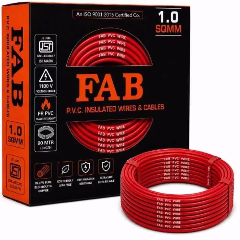 FAB 1 Sqmm Single Core Red FR PVC CCS Copper Insulated House Wire, Length: 91 m 4.7