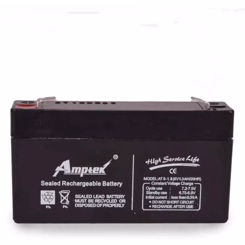 Amptek 6V 1.3Ah Black Sealed Rechargeable SLA Industrial Battery, AT6-1.3