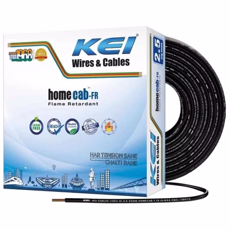 KEI Homecab 2.5 Sqmm 1 Core 99.97% Pure Copper Conductor FR PVC Insulated Cable for Domestic & Commercial Electrical Wiring (Black, 90 Meters) 4.8