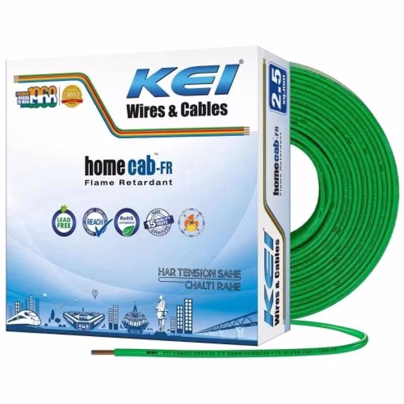 KEI Homecab 2.5 Sqmm 1 Core 99.97% Pure Copper Conductor FR PVC Insulated Cable for Domestic & Commercial Electrical Wiring (Green, 90 Meters)