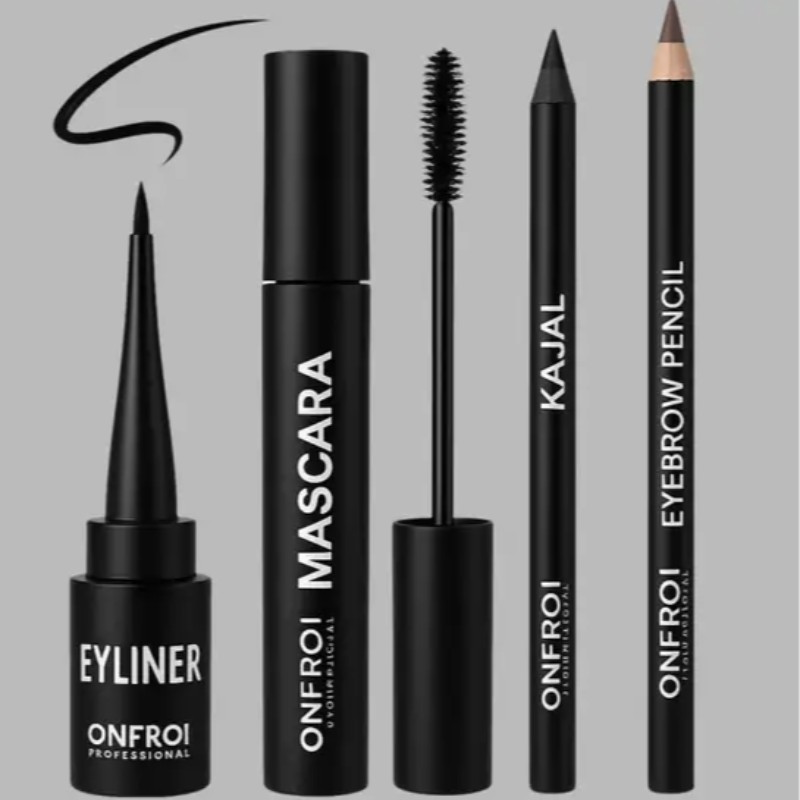 Onfroi Professional Makeup waterproof Eyeliner&Mascara&Eyebrow Pencil with kajal. (Black, 20 ml)