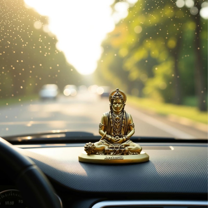 ARTARIUM Meditating Sitting Lord Hanuman Ji Murti Bajrang Bali Murti for Car Dashboard Decorative Showpiece  -  8.89 cm (Resin, Multicolor)