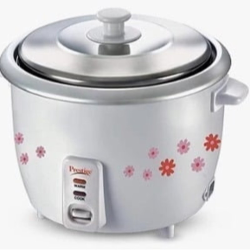 Prestige 1.8 Litres Electric Rice Cooker (PRWO 1.8 Litres)| 2 Aluminium Cooking Pans | Stainless Steel Lid | Grey/White | Cool Touch Handles | Detachable Power Cord | 700- Watt
